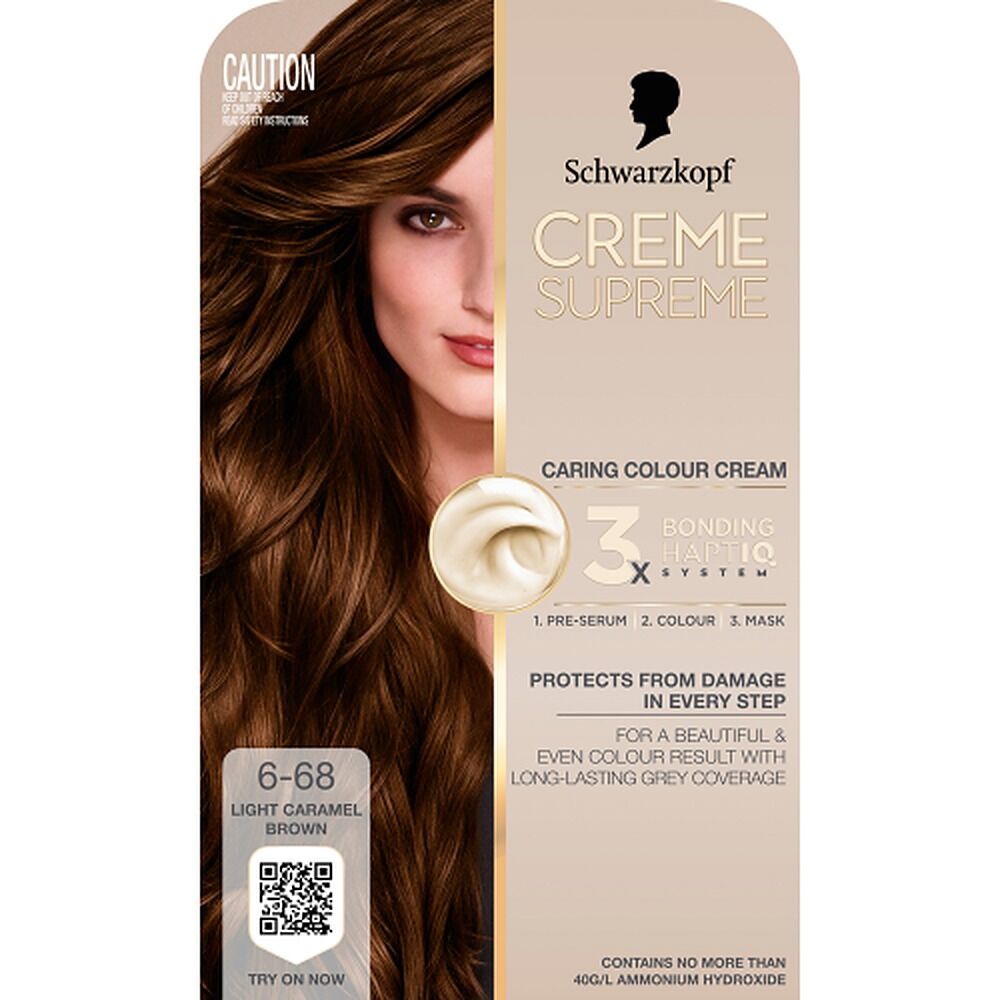Schwarzkopf Creme Supreme 6-68 Light Caramel Brown Hair Dye 245mL