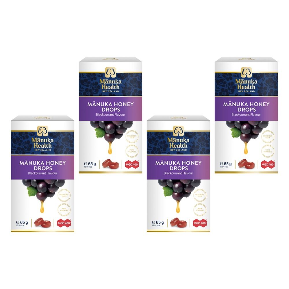 Manuka Health MGO 400+ Manuka Honey Drops Blackcurrant 65g Pack of 4