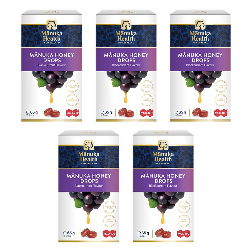 Manuka Health MGO 400+ Manuka Honey Drops Blackcurrant 65g Pack of 5