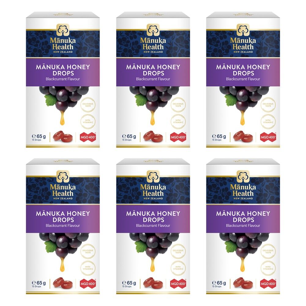Manuka Health MGO 400+ Manuka Honey Drops Blackcurrant 65g Pack of 6