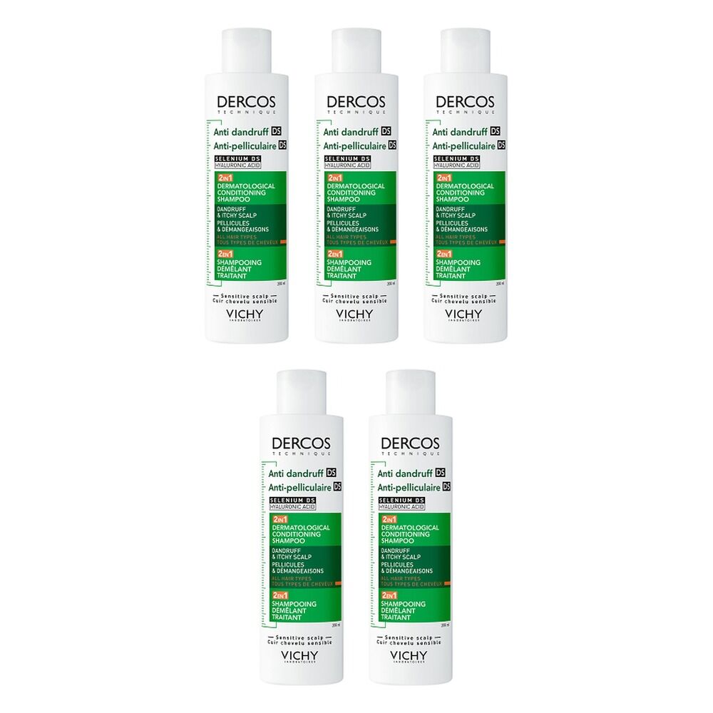 Dercos Anti-Dandruff 2-in-1 Conditioning Shampoo 200mL Pack of 5