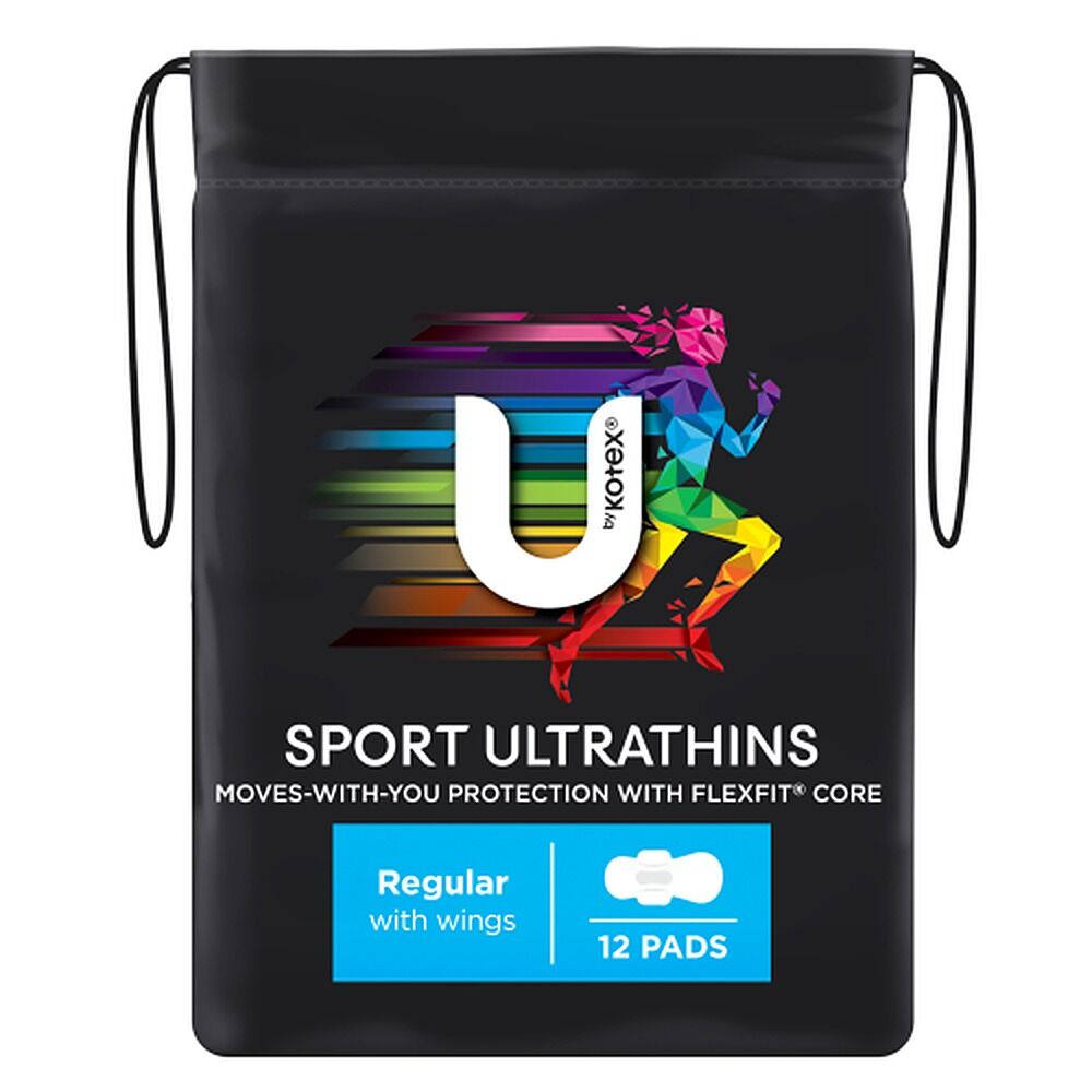 U By Kotex Sport Ultrathin Regular Pads with Wings 12 Pack x 4