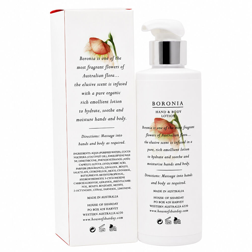 Sharday Boronia Hand and Body Moisturising Lotion 200ml Australian Floral Care
