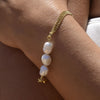 Culturesse Anouk Freshwater Pearl Dual Chain Bracelet (Gold Vermeil)