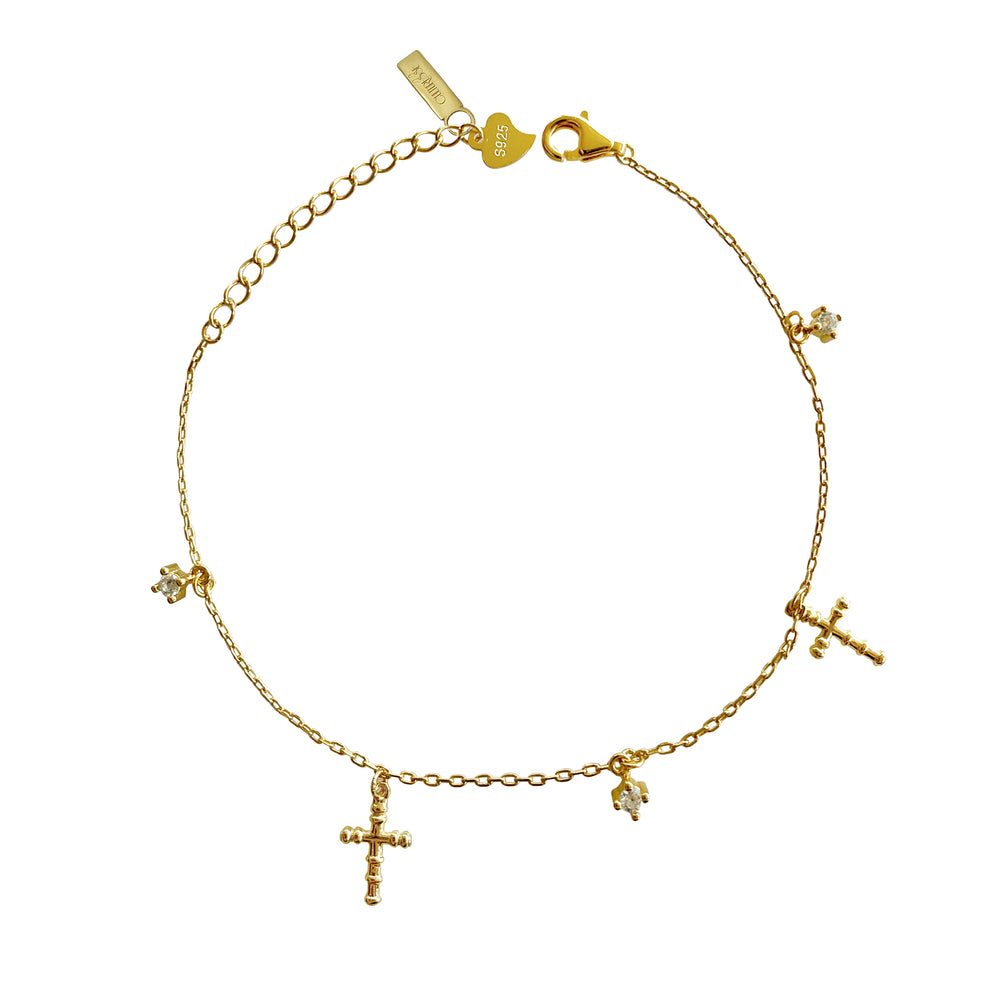 Culturesse Adina Fine Diamante Cross Charm Bracelet (24K Gold)