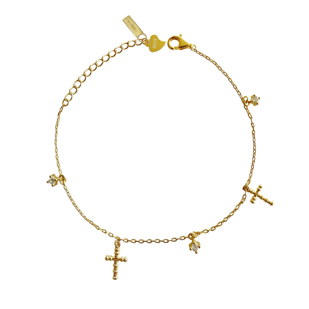 Culturesse Adina Fine Diamante Cross Charm Bracelet (24K Gold)