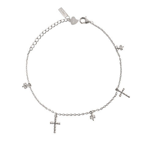 Culturesse Adina Fine Diamante Cross Charm Bracelet (Silver)