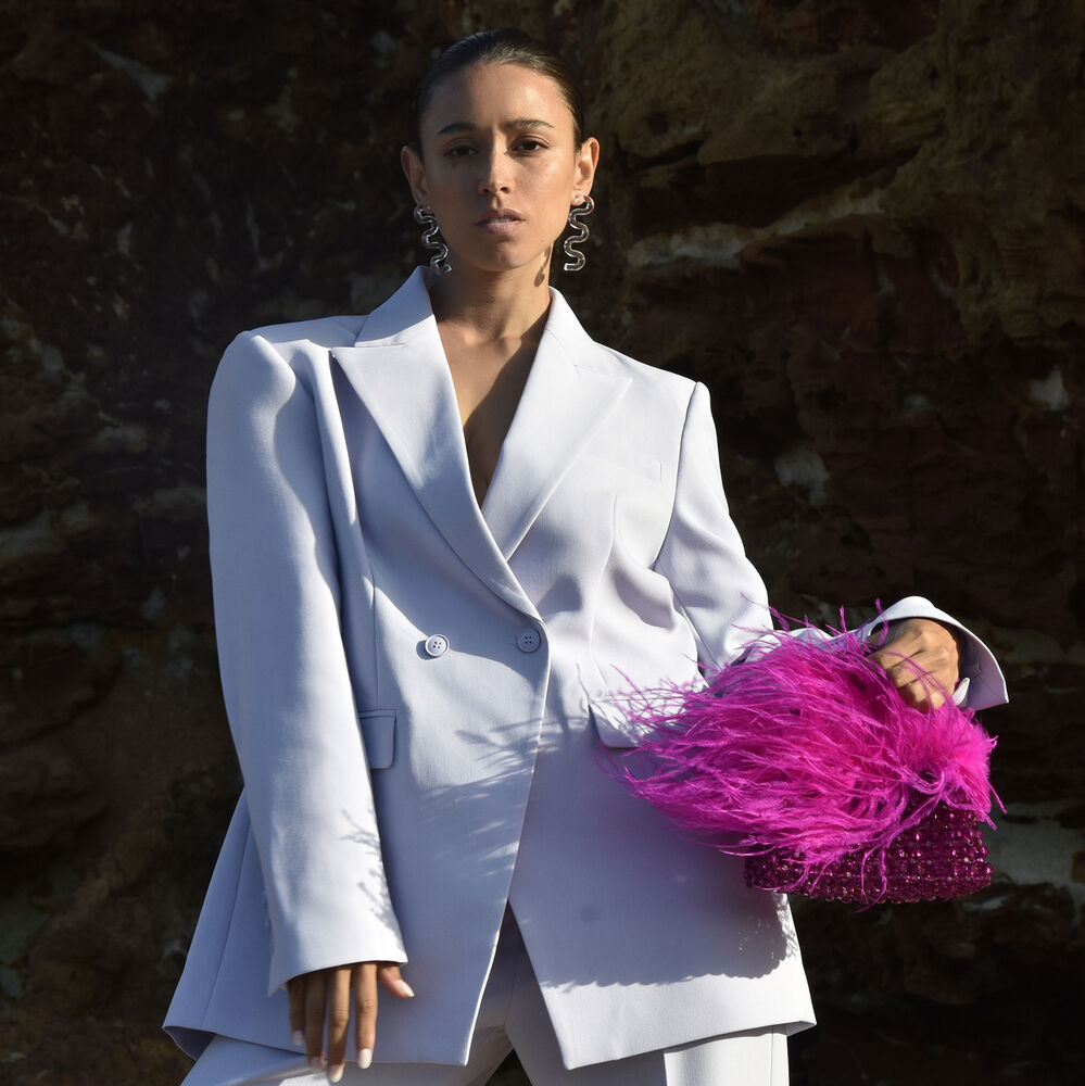 Culturesse Vivant Beaded Ostrich Fur Bag (Vivid Magenta)