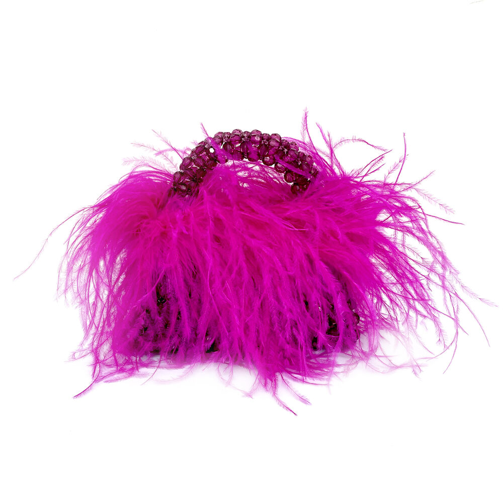 Culturesse Vivant Beaded Ostrich Fur Bag (Vivid Magenta)