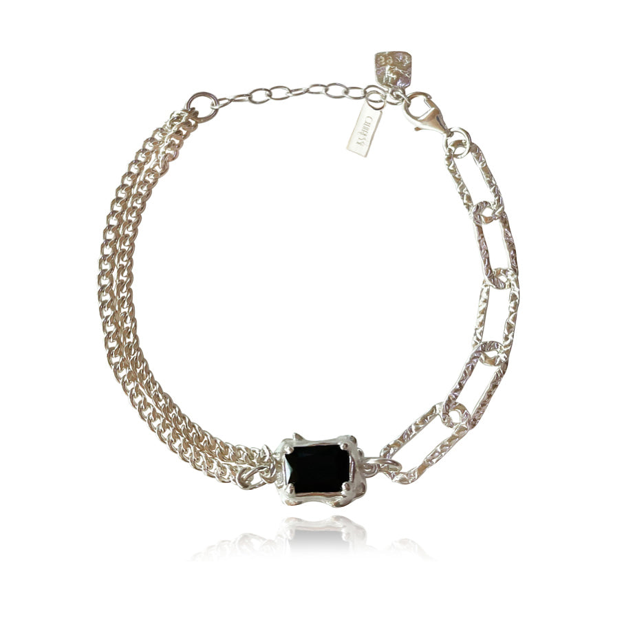 Culturesse Dakota Black Onyx Dual Chain Bracelet (Silver)