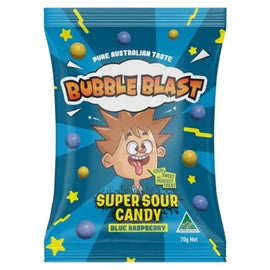 Bubble Blast Super Sour Blue Raspberry Candy 70g Australian Made Treat