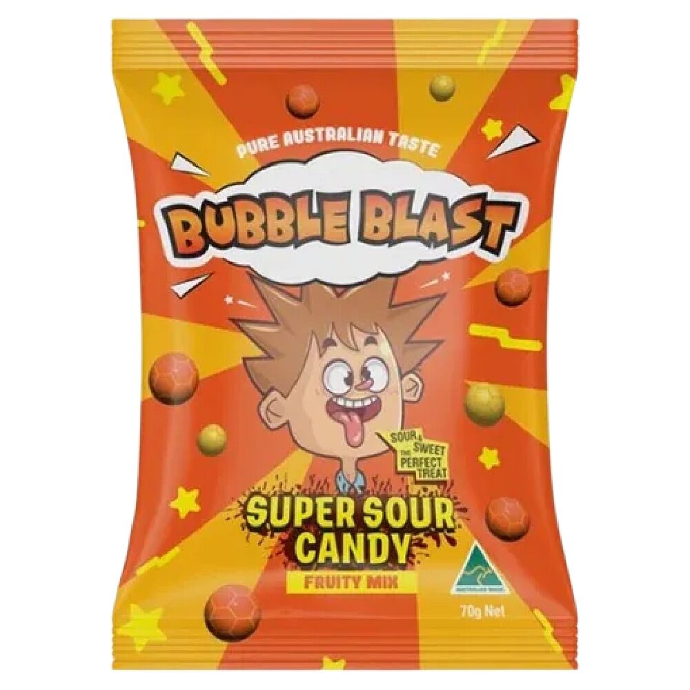 Bubble Blast Super Sour Fruity Mix Candy 70g Australian Made Tangy Lollies