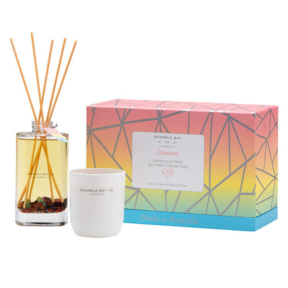 Bramble Bay Diffuser Candle Giftbox Crystal Infusion Collection Rose Pomegranate