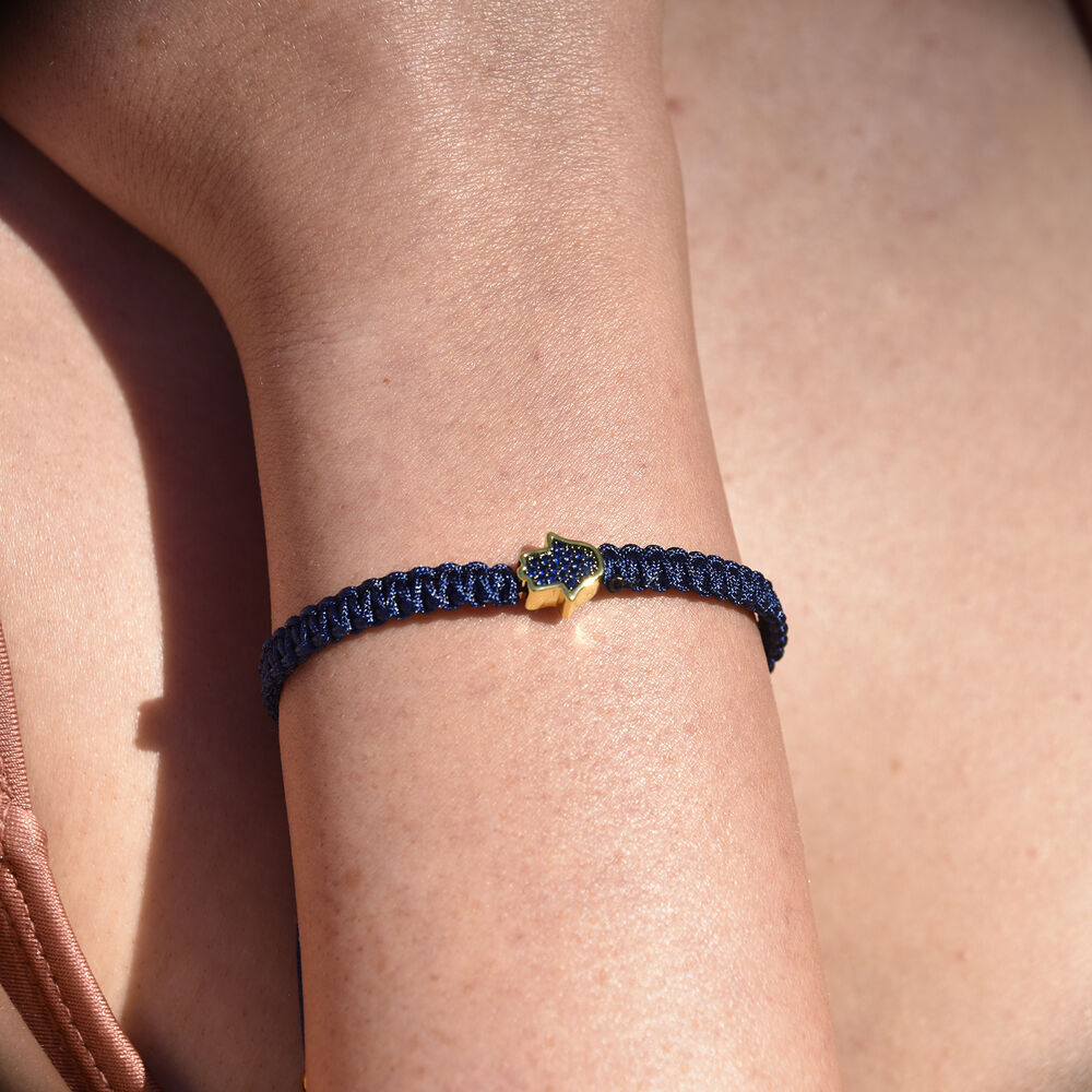 Culturesse Sacha Pave Hamsa Hand Bracelet (Gold Charm Blue String)