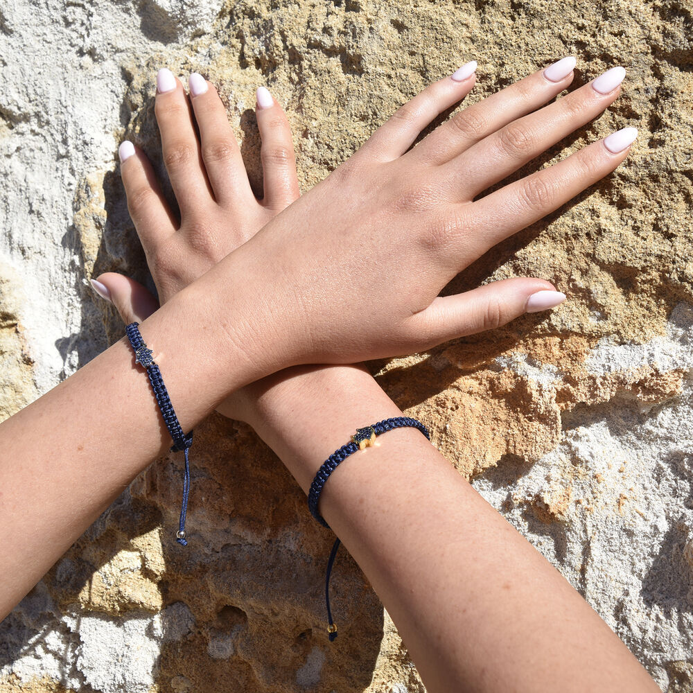 Culturesse Sacha Pave Hamsa Hand Bracelet (Gold Charm Blue String)