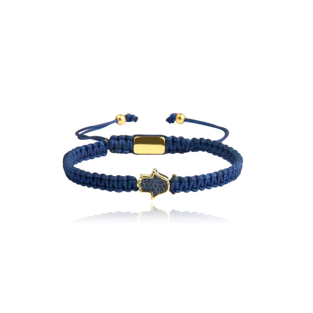 Culturesse Sacha Pave Hamsa Hand Bracelet (Gold Charm Blue String)