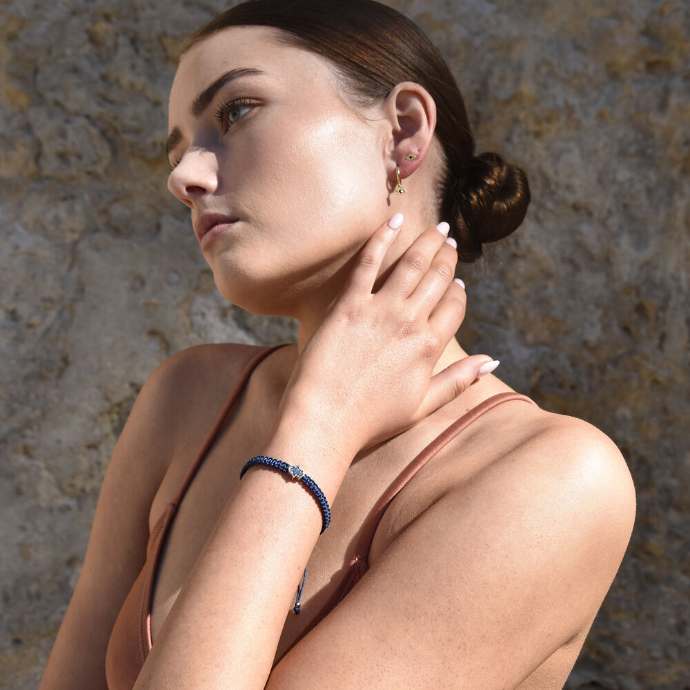 Culturesse Sacha Pave Hamsa Hand Bracelet (Silver Charm Blue String)
