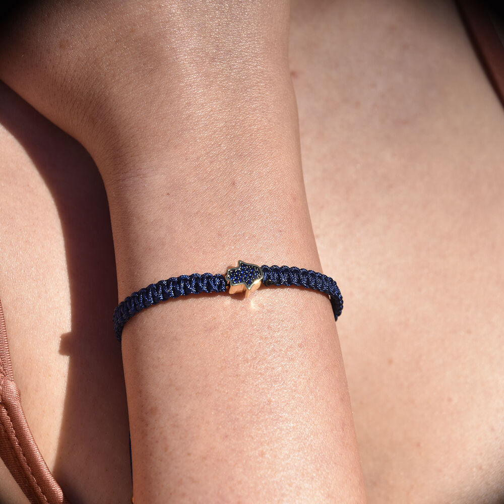 Culturesse Sacha Pave Hamsa Hand Bracelet (Silver Charm Blue String)