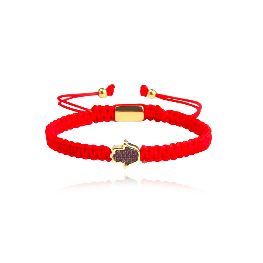 Culturesse Sacha Pave Hamsa Hand Bracelet (Gold Charm Red String)