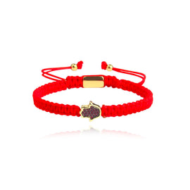 Culturesse Sacha Pave Hamsa Hand Bracelet (Gold Charm Red String)