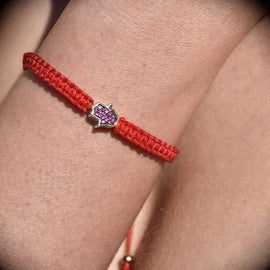 Culturesse Sacha Pave Hamsa Hand Bracelet (Silver Charm Red String)