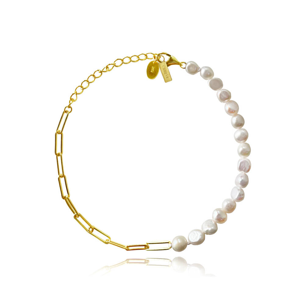 Culturesse Prairie Italian Silver Pearl Chain Bracelet