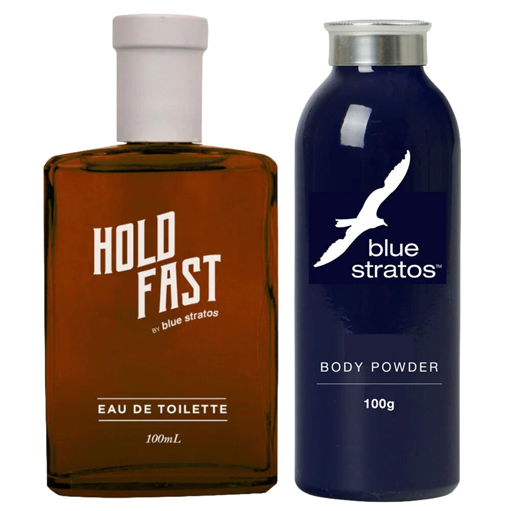 Blue Stratos Body Powder & Hold Fast EDT Mens Fragrance Set