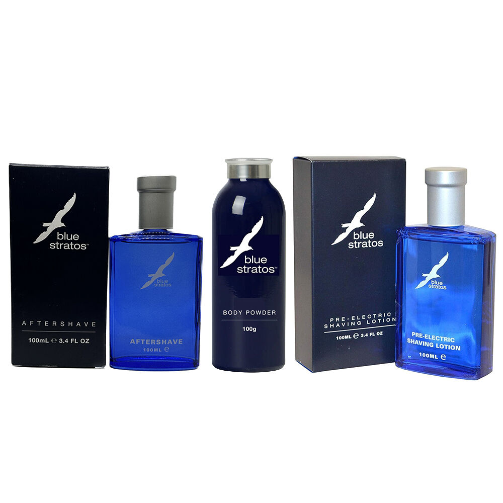 Blue Stratos Pre Electric Aftershave Aftershave Lotion & Body Powder Mens Set