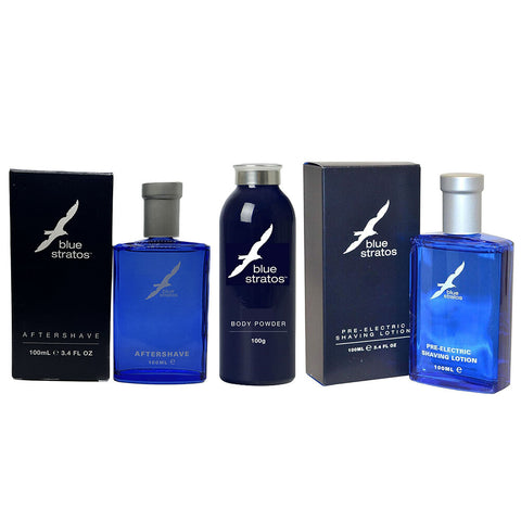 Blue Stratos Pre Electric Aftershave Aftershave Lotion & Body Powder Mens Set