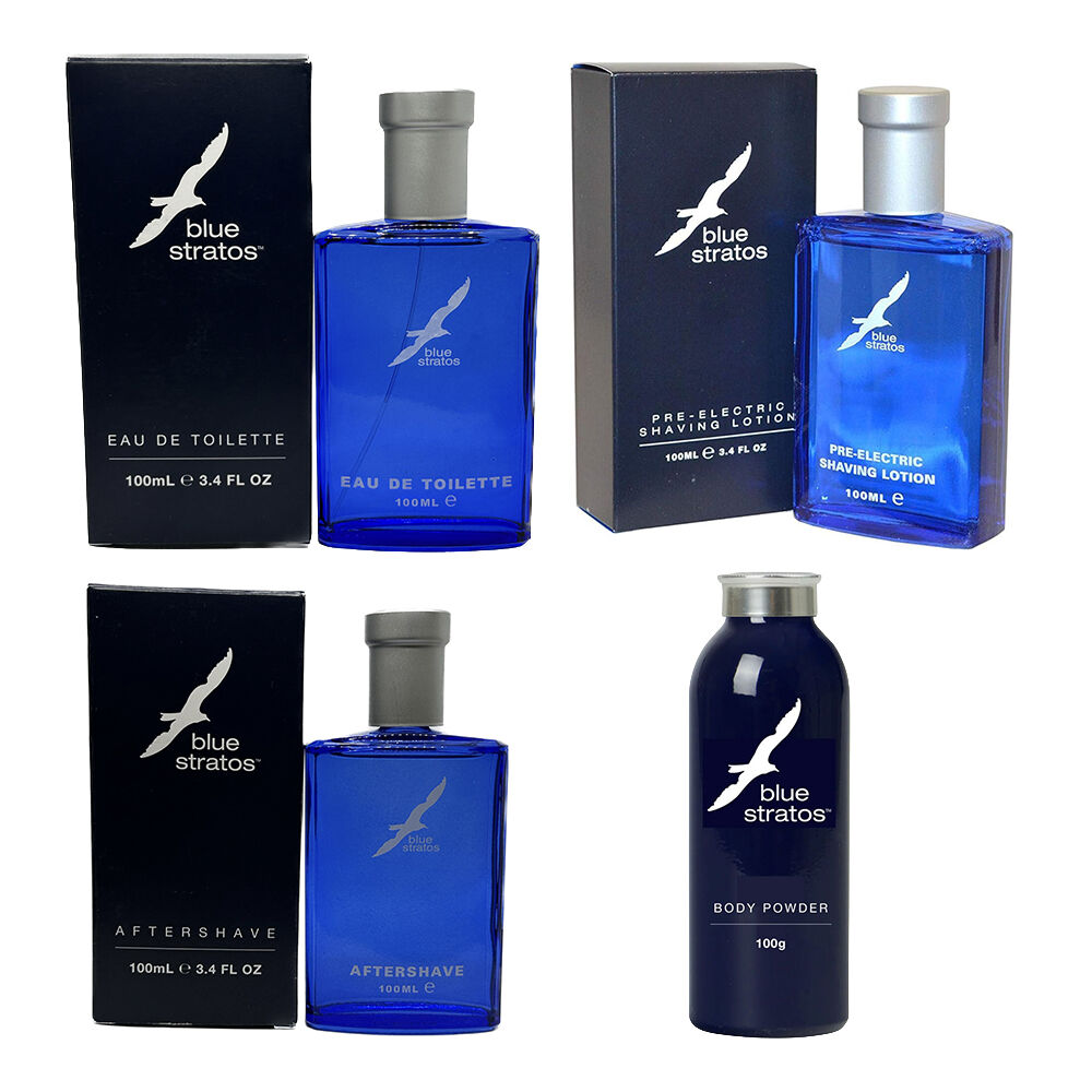 Blue Stratos Mens Grooming Set Pre Electric Aftershave EDT Body Powder