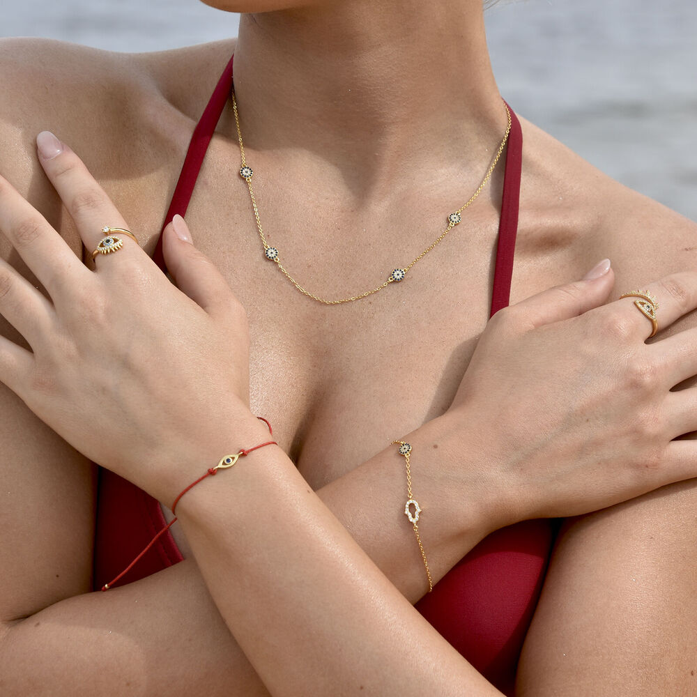 Culturesse Aysun Gold Evil Eye Bracelet (Red String)