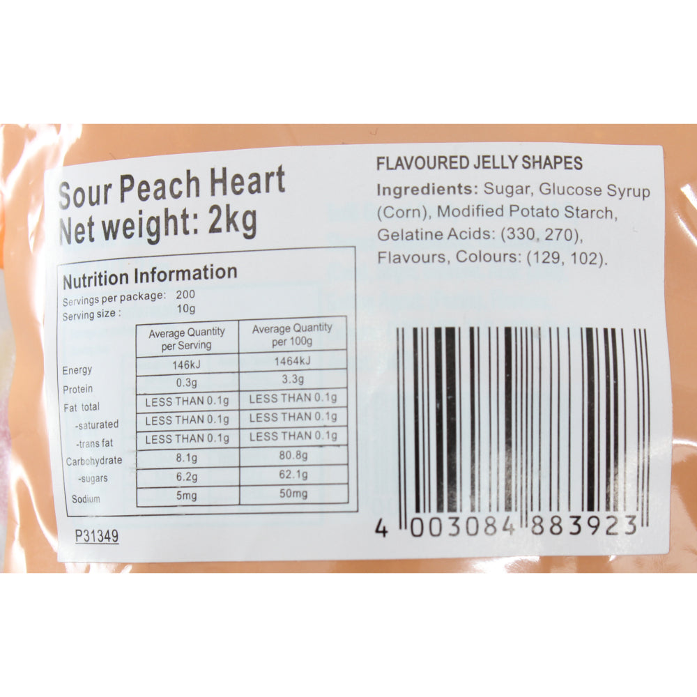 Trolli Sour Peach Hearts Candy Lollies Sweets Bulk Pack 2kg