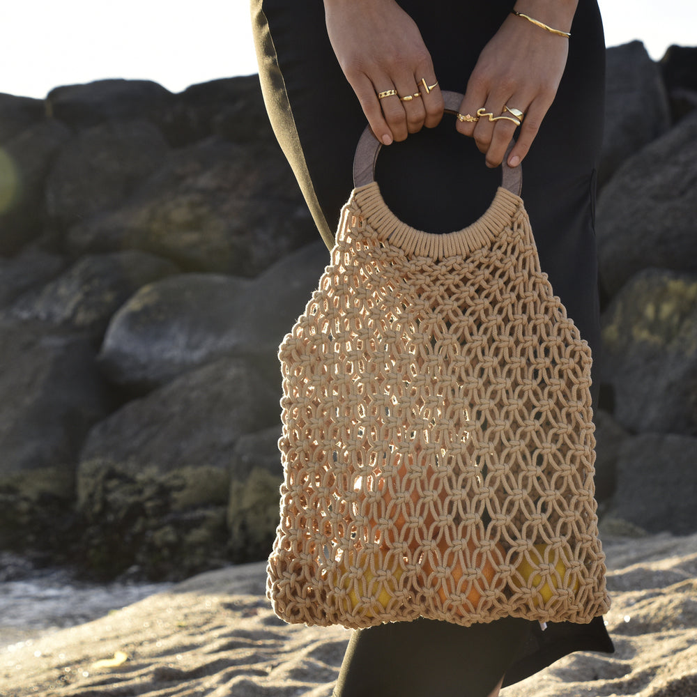 Culturesse Elowen Natural Woven Netting Bag (Tan)