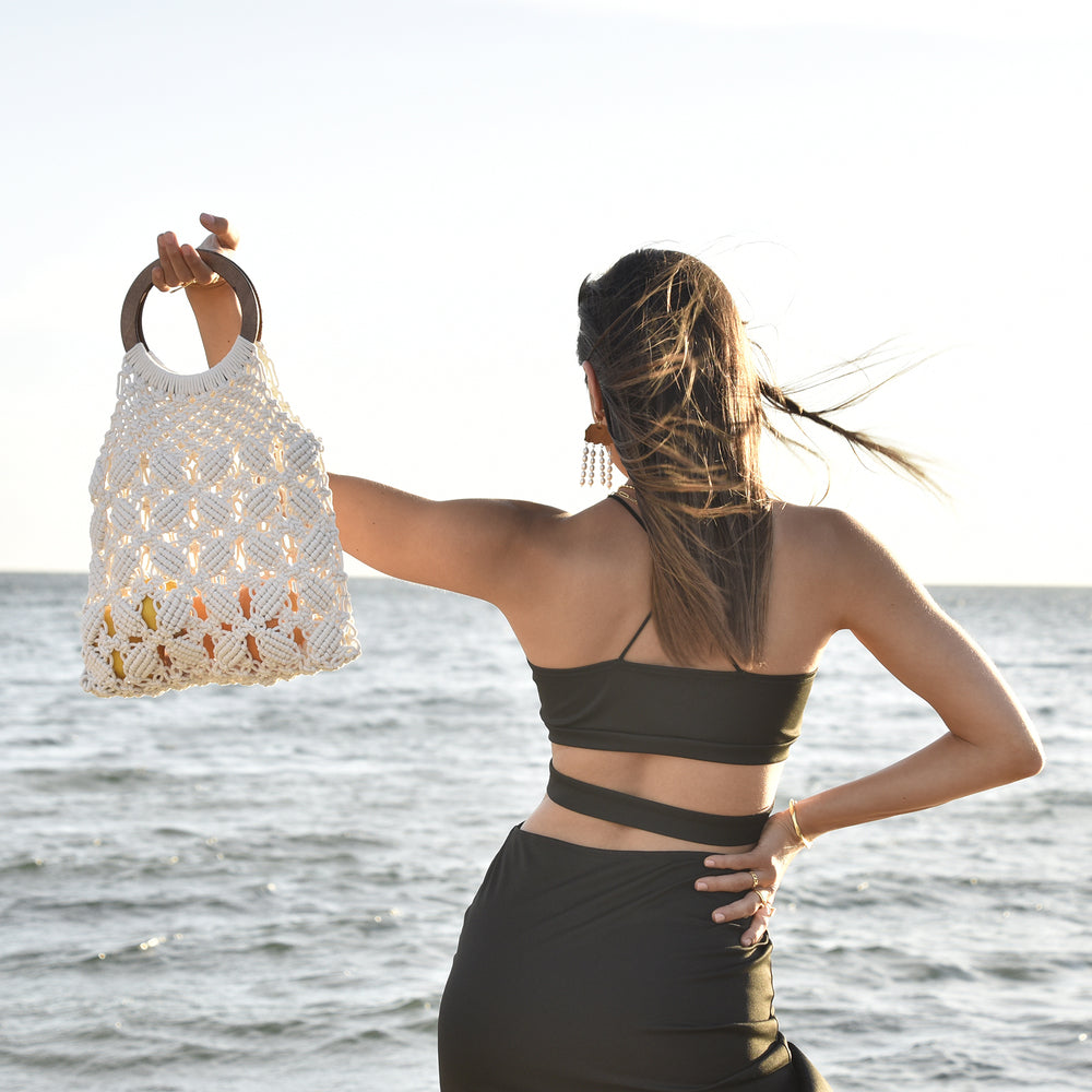 Culturesse Elowen Natural Woven Netting Bag (White)