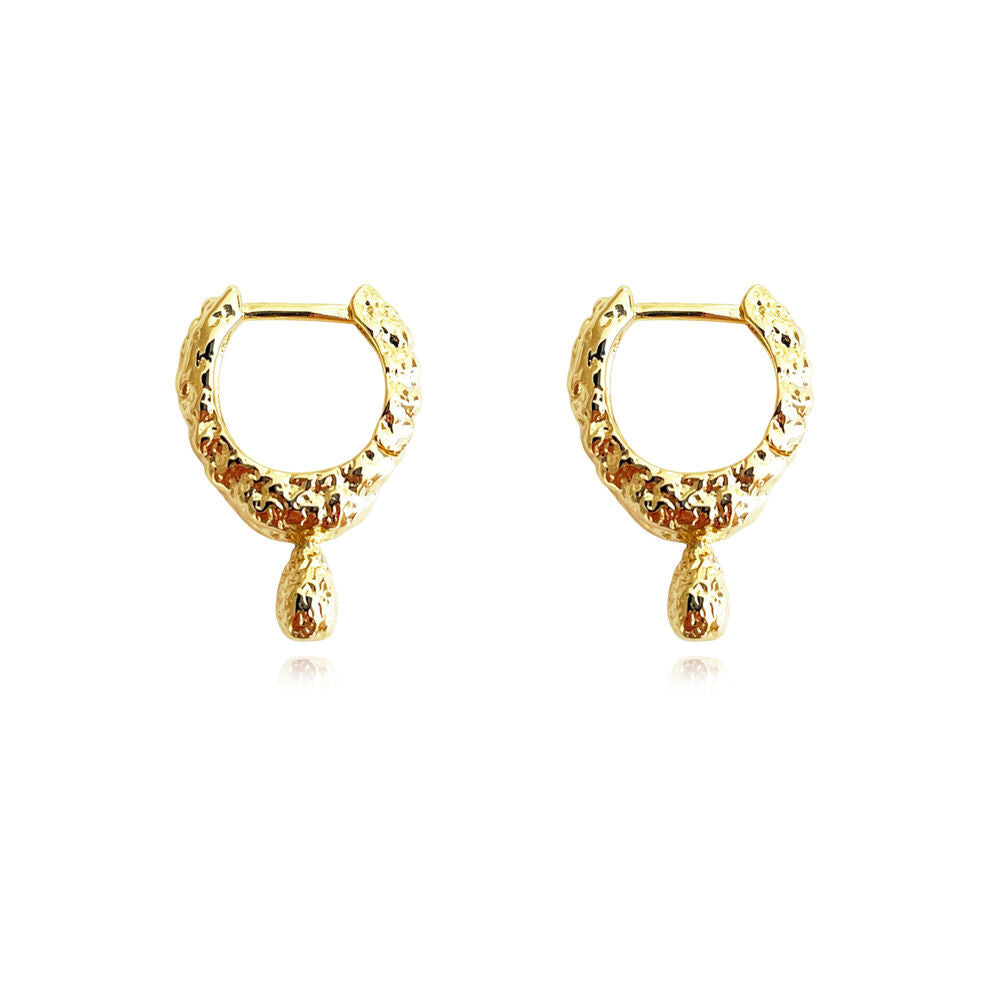 Culturesse Jaune Textured Teardrop Huggie Earrings (Gold)