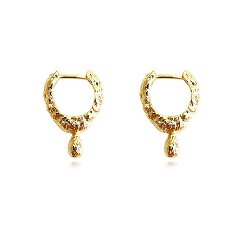 Culturesse Jaune Textured Teardrop Huggie Earrings (Gold)