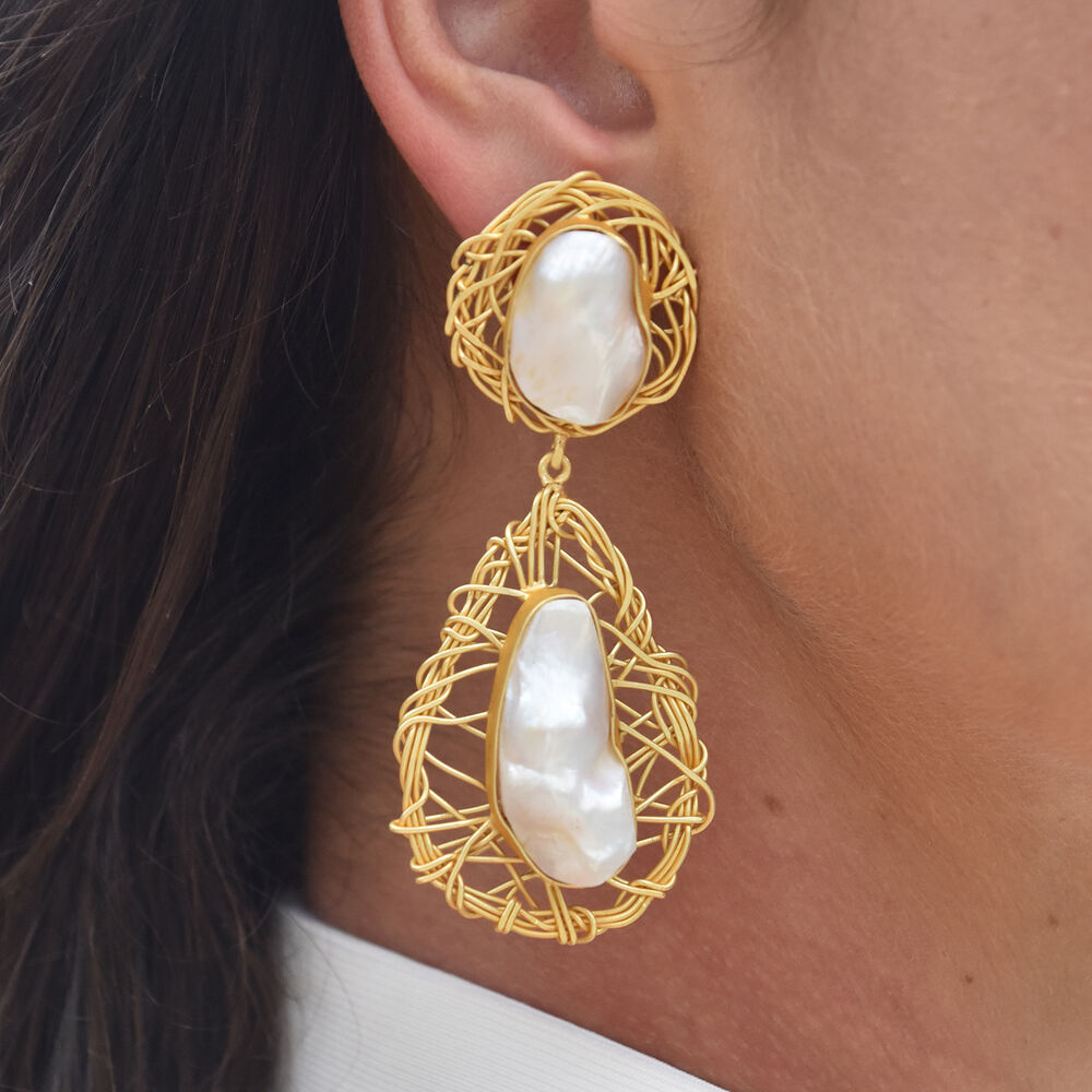 Culturesse Chrysanne 22K Baroque Pearl Drop Earrings