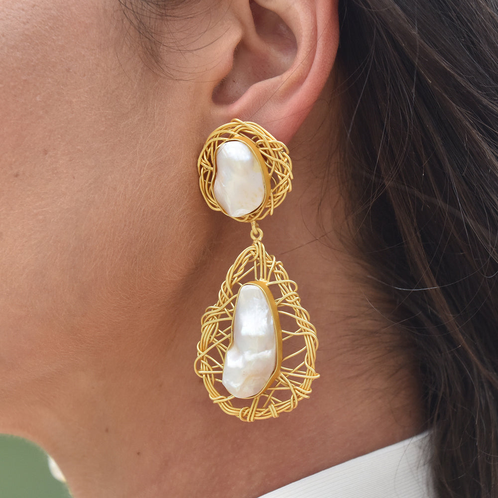 Culturesse Chrysanne 22K Baroque Pearl Drop Earrings