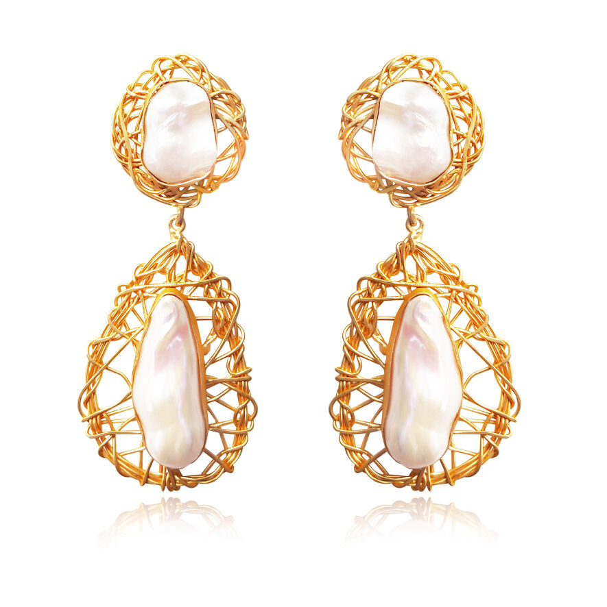 Culturesse Chrysanne 22K Baroque Pearl Drop Earrings