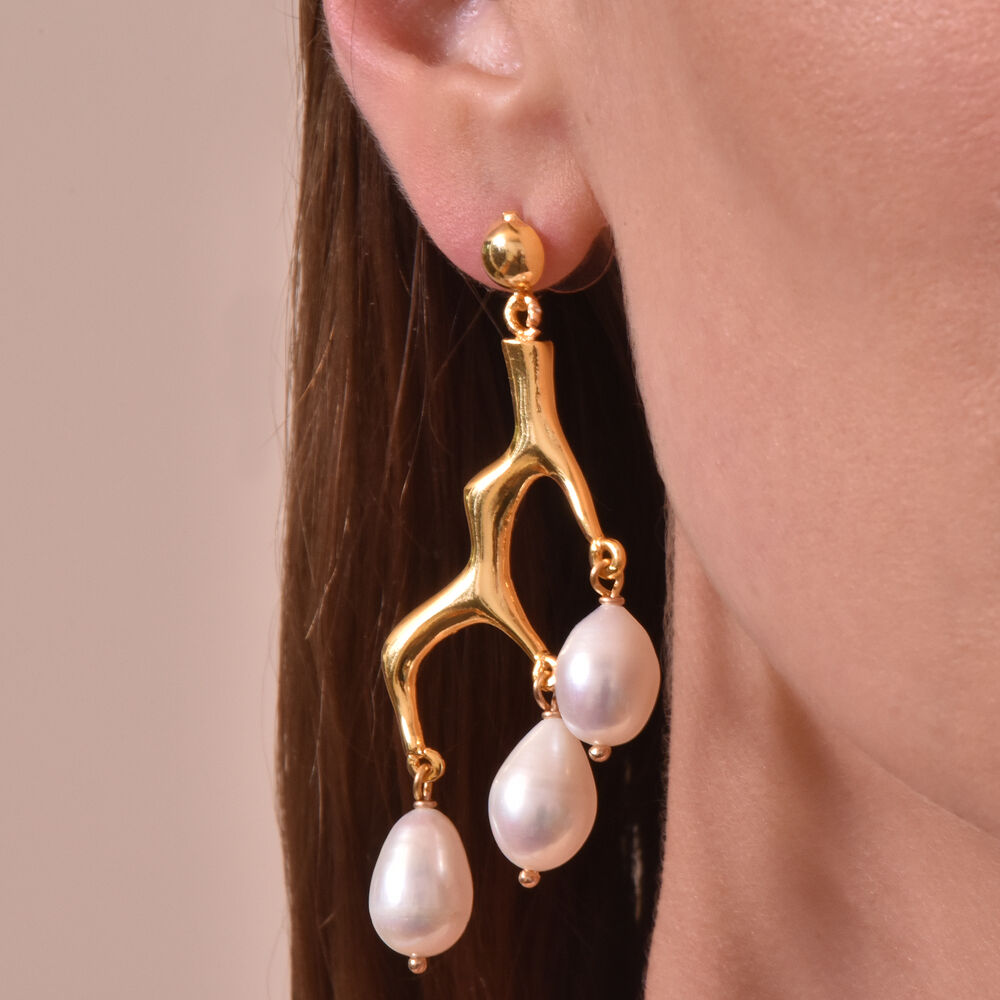 Culturesse Esmese Artisan 24K Coral Pearl Drop Earrings
