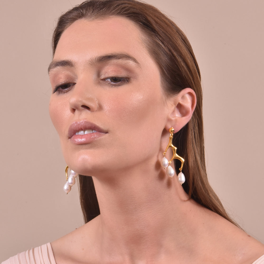 Culturesse Esmese Artisan 24K Coral Pearl Drop Earrings