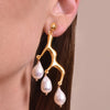 Culturesse Esmese Artisan 24K Coral Pearl Drop Earrings