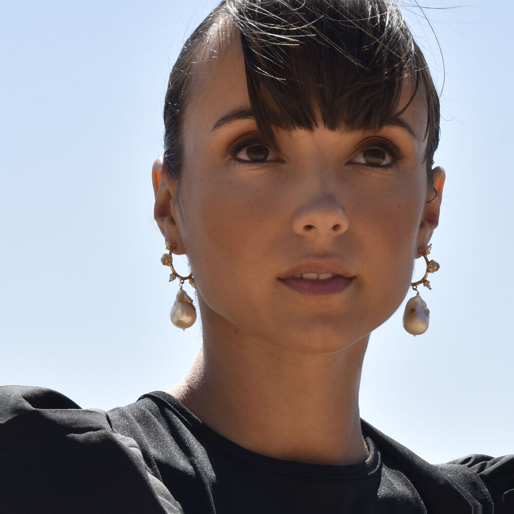 Culturesse Francoise Luxury 24K Baroque Pearl Drop Earrings (with Gold Leaf)