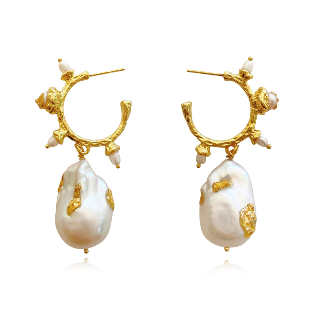 Culturesse Francoise Luxury 24K Baroque Pearl Drop Earrings (with Gold Leaf)