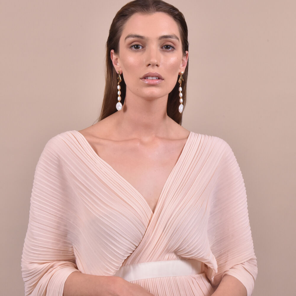 Culturesse Desiree Artisan 24K Pearl Drop Earrings