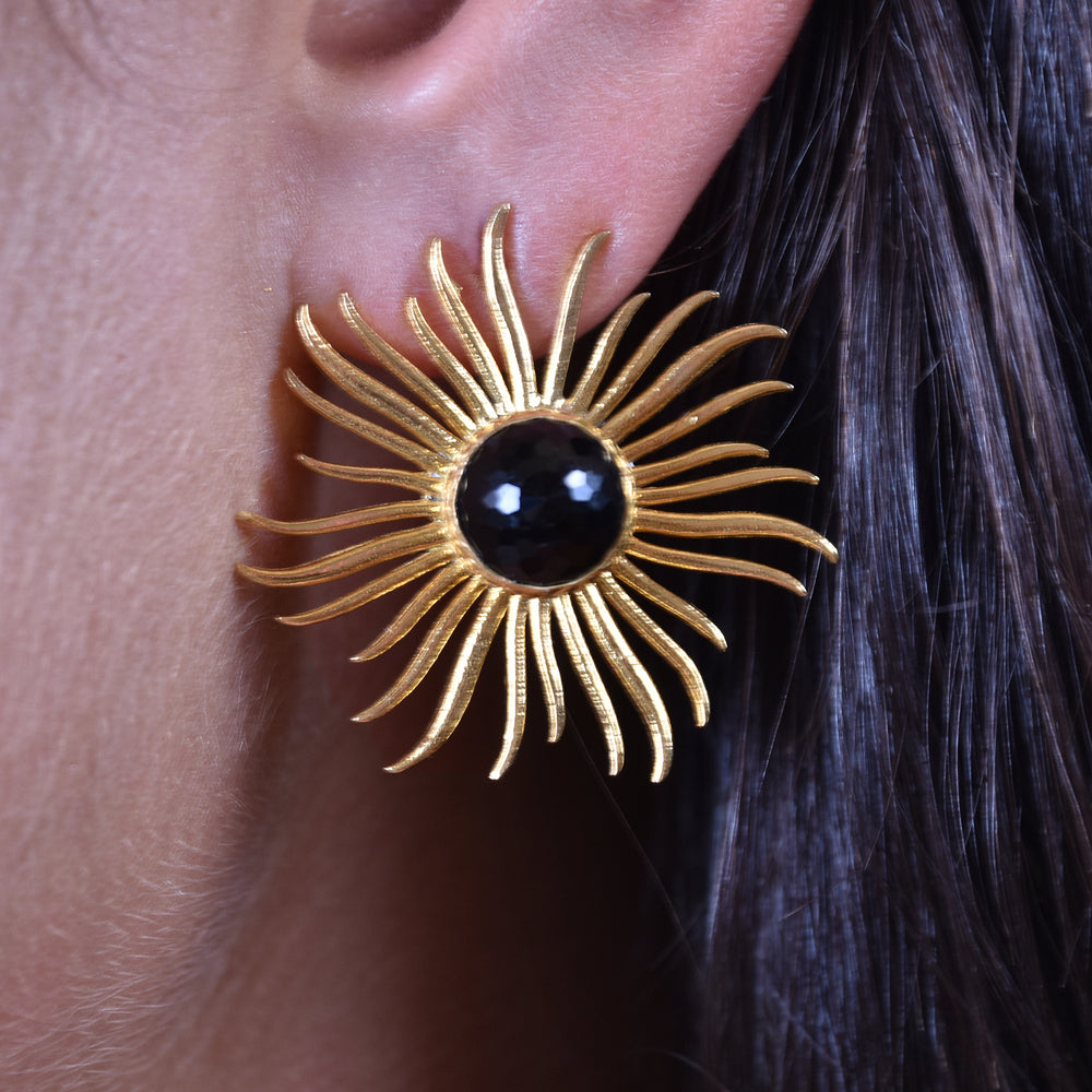 Culturesse Lumina Artisan 24K Onyx Sun Earrings