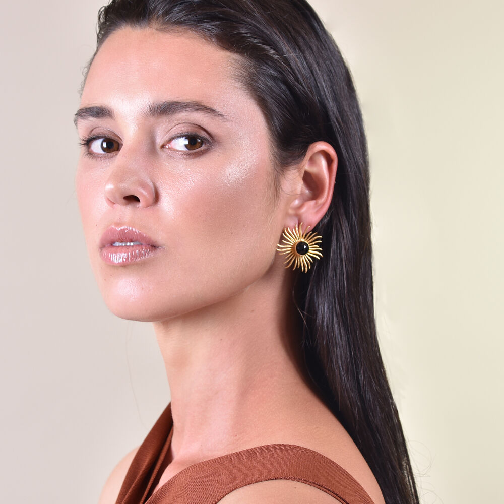 Culturesse Lumina Artisan 24K Onyx Sun Earrings