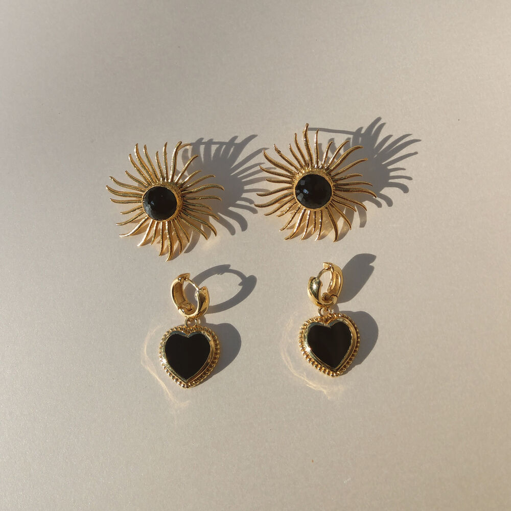 Culturesse Lumina Artisan 24K Onyx Sun Earrings