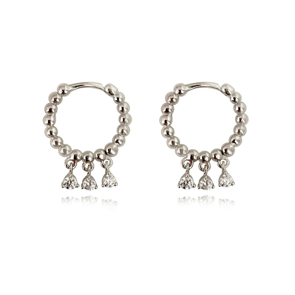 Culturesse Augusta Beaded Zirconia Drop Earrings (Silver)