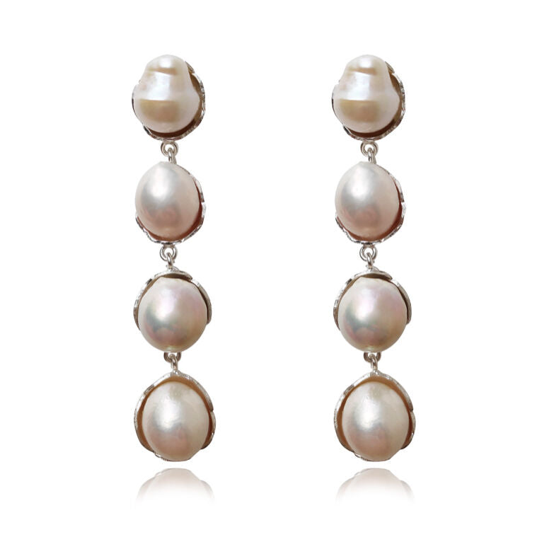 Culturesse Esmerelda Luxury Baroque Pearl Earrings - Silver